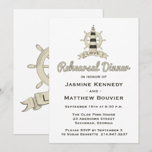 Nautical Rehearsal Dinner Tan Lighthouse Sailor Invitation