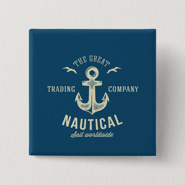 Nautical Retro Logo 15 Cm Square Badge (Front)