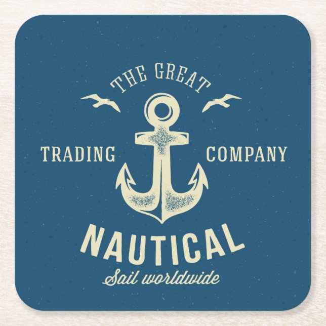 Nautical Retro Logo Square Paper Coaster (Front)