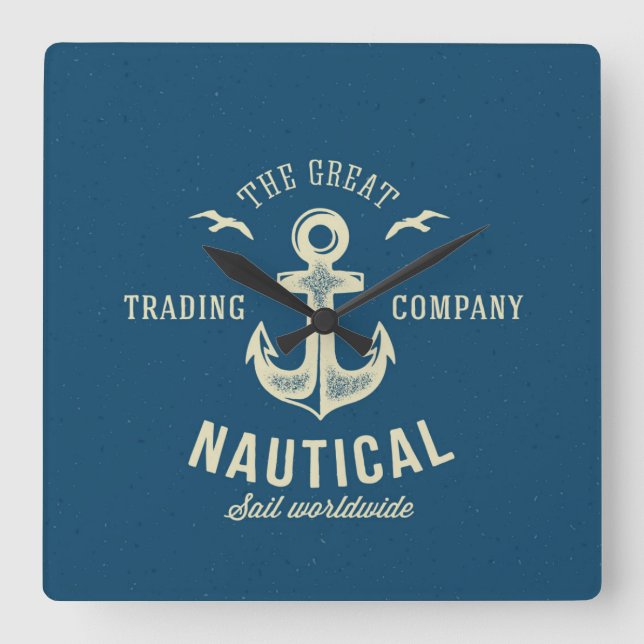 Nautical Retro Logo Square Wall Clock (Front)
