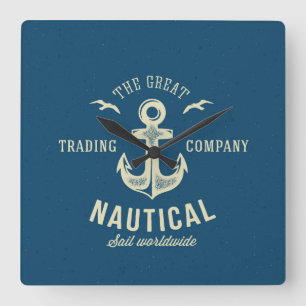Nautical Retro Logo Square Wall Clock