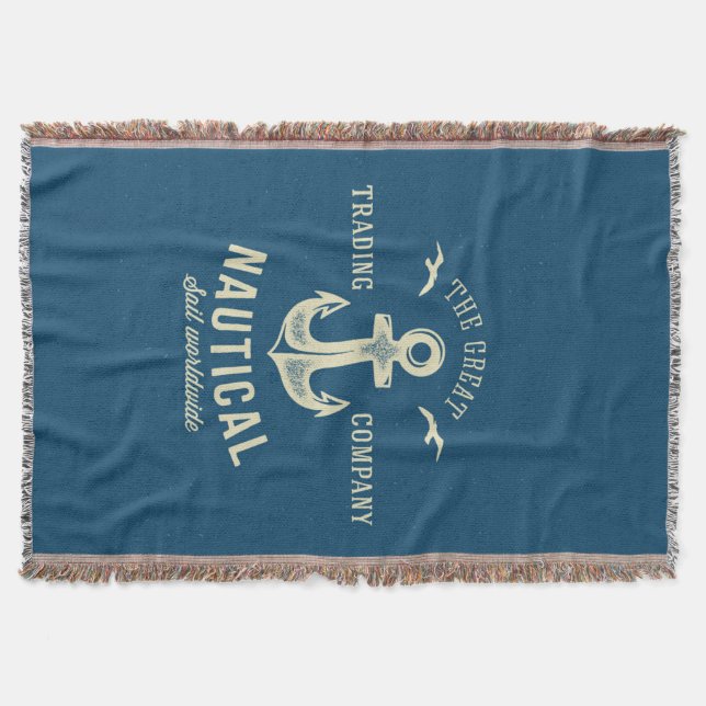 Nautical Retro Logo Throw Blanket (Front)