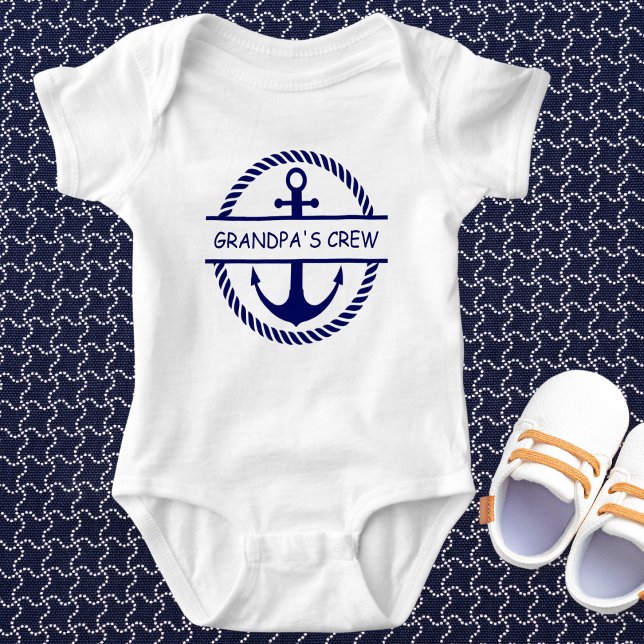 Nautical Rope & Anchor Grandpa's Crew  Baby Bodysuit (Creator Uploaded)