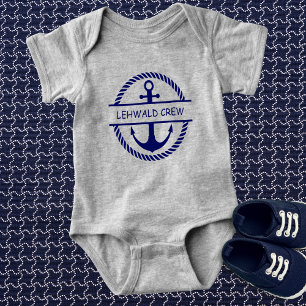Nautical Rope & Anchor Monogram Crew  Baby Bodysuit