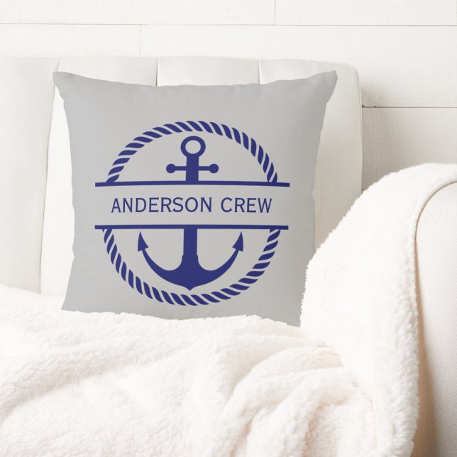 Nautical Rope & Anchor Monogram Crew  Cushion (Creator Uploaded)