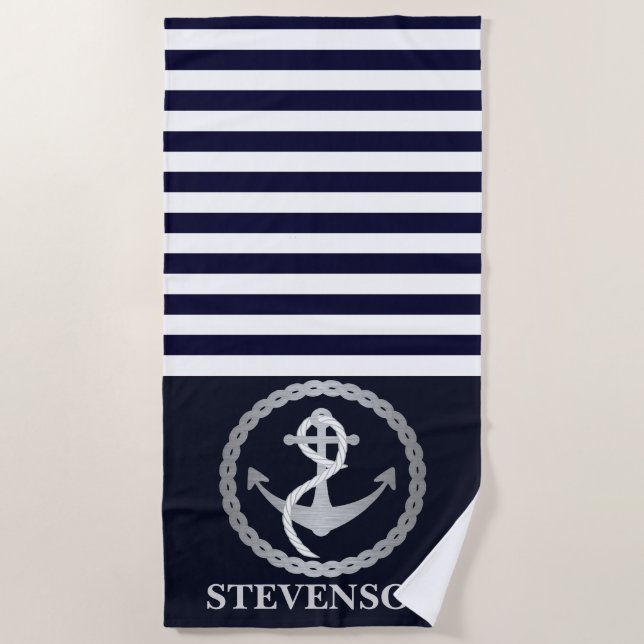 Nautical Rope and Anchor Family Name Sailing Towel (Front)