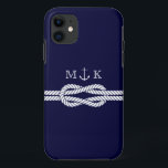 Nautical Rope and Anchor Monogram in Navy iPhone 11 Case<br><div class="desc">Nautical Anchor with rope pattern for your phone cover. Add your initials to customise this further.</div>