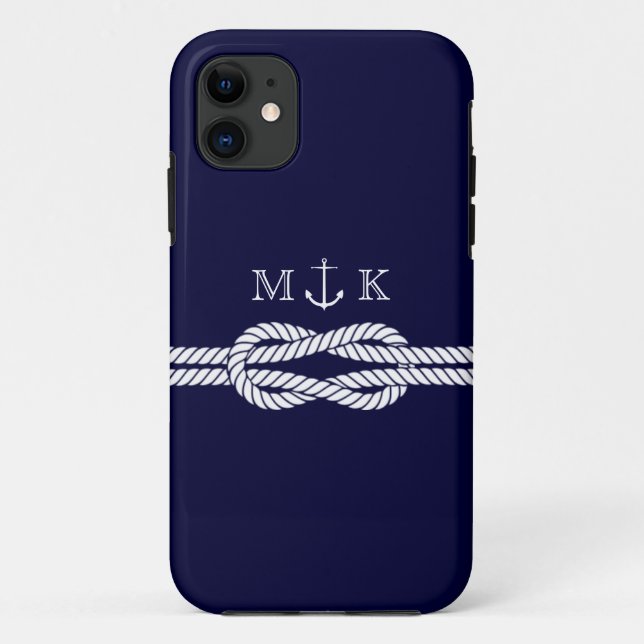 Nautical Rope and Anchor Monogram in Navy Case-Mate iPhone Case (Back)