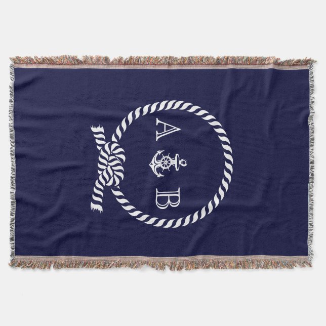 Nautical Rope and Anchor Monogram Throw Blanket (Front)
