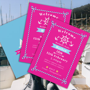 Nautical Rope Birthday Pink Invitation