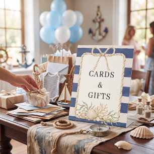 Nautical Rope Border Seashell Coral Baby Shower Pedestal Sign