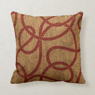 Nautical Rope in Natural and Rustic Red Cushion