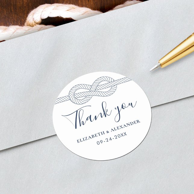 Nautical Rope Knot Thank You Wedding Classic Round Sticker (Creator Uploaded)