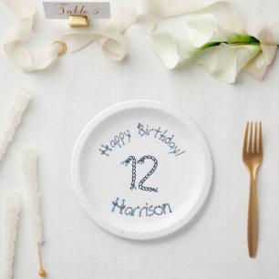 Nautical rope knots blue white birthday custom paper plate