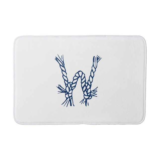 Nautical rope knots blue white custom monogram bath mat (Front)