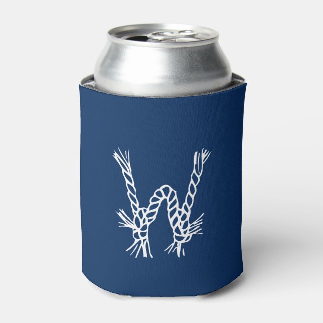 Nautical rope knots blue white custom monogram can cooler (Can Front)
