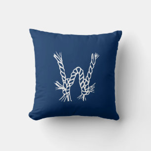 Nautical rope knots blue white custom monogram cushion