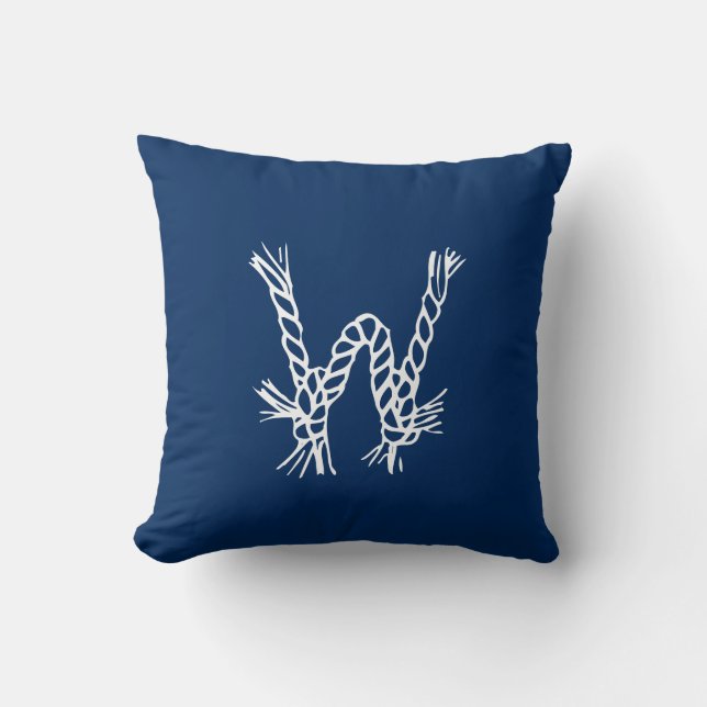 Nautical rope knots blue white custom monogram cushion (Front)