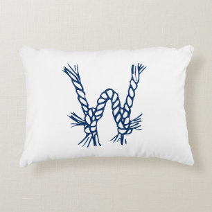 Nautical rope knots blue white custom monogram decorative cushion