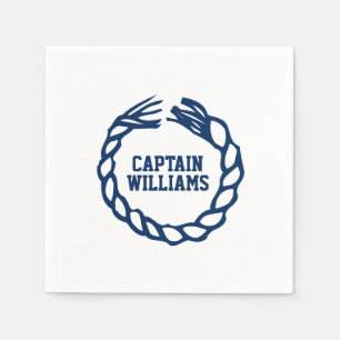 Nautical rope knots custom name blue white paper napkin