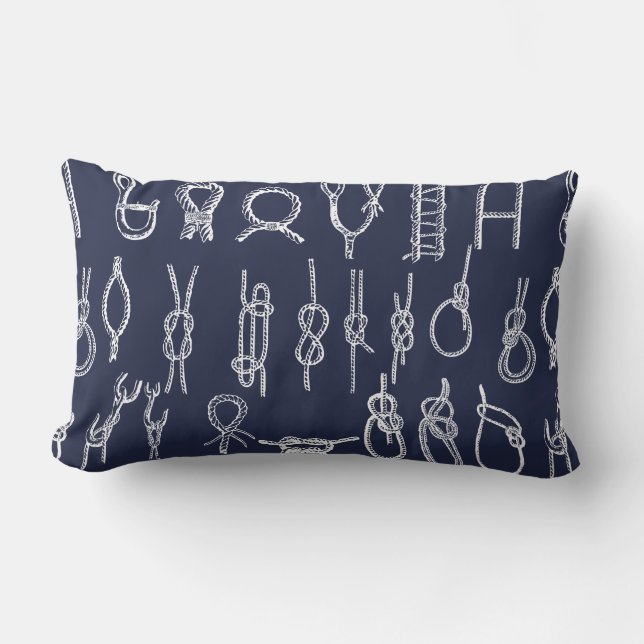 Nautical Rope Knots Navy Blue & Family Name Lumbar Cushion (Front)