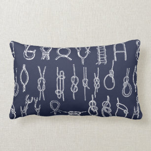 Nautical Rope Knots Navy Blue & Family Name Lumbar Cushion