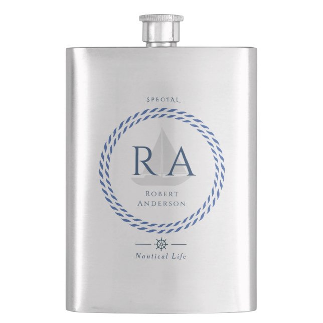 Nautical Rope Monogram  Hip Flask (Front)