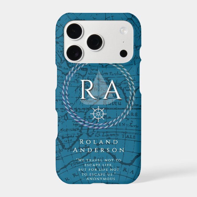 Nautical Rope Monogram Map Blue (Back)