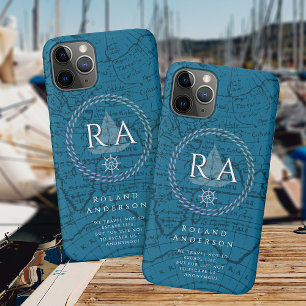 Nautical Rope Monogram Map Blue iPhone 11 Pro Case
