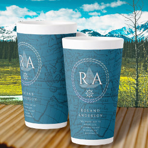 Nautical Rope Monogram Map Blue Latte Mug