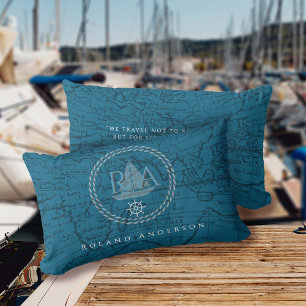 Nautical Rope Monogram Map Blue Lumbar Cushion