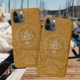 Nautical Rope Monogram Map Brown iPhone 11 Pro Case