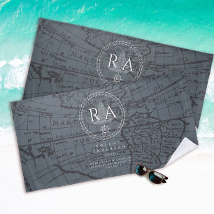 Nautical Rope Monogram Map Grey Beach Towel
