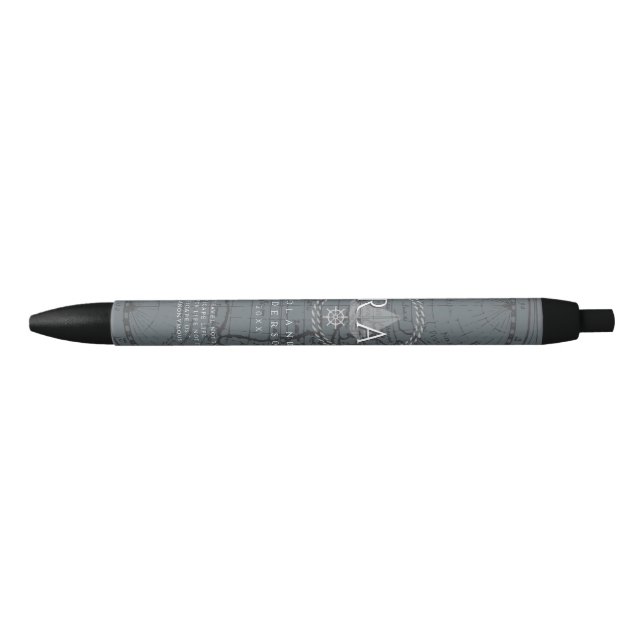 Nautical Rope Monogram Map Grey Black Ink Pen (Front)