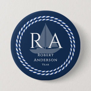 Nautical Rope Monogram Navy 7.5 Cm Round Badge