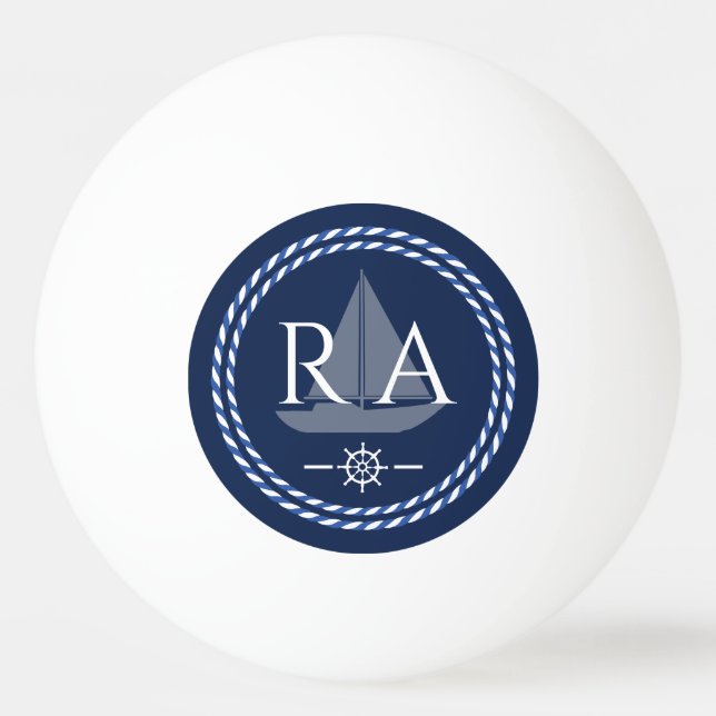 Nautical Rope Monogram Navy Ping Pong Ball (Front)