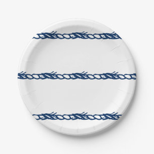Nautical rope navy blue white pattern party paper plate