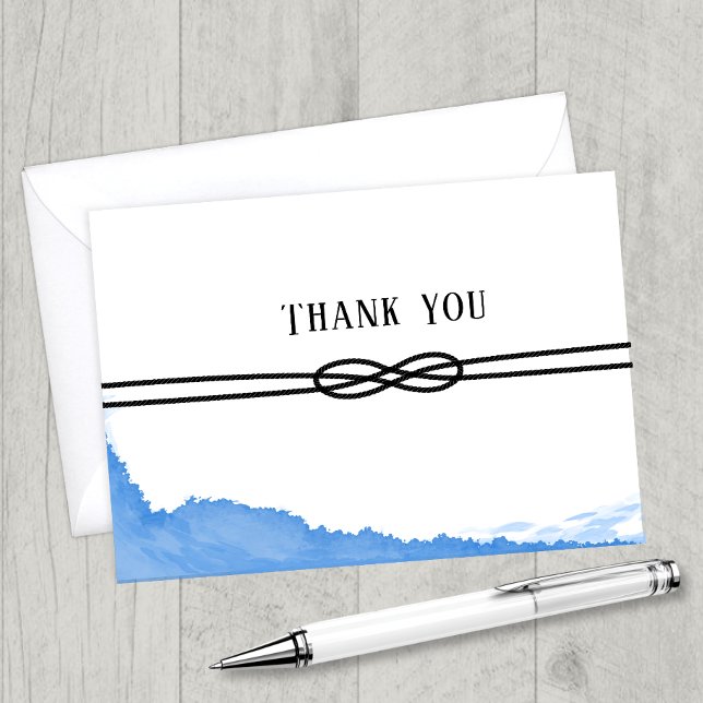 Nautical Rope Ocean Blue Watercolor Thank You Card (Creator Uploaded)