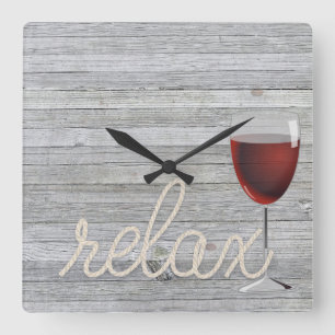 nautical rope on wood with wine and relax text square wall clock
