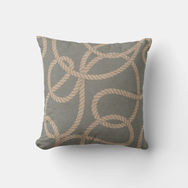 Nautical Rope Pattern Light Blue and Tan Cushion (Front)