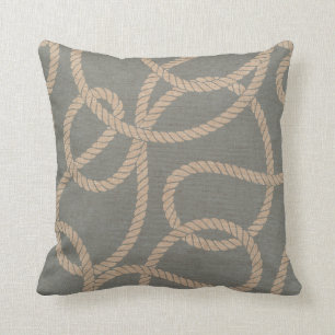 Nautical Rope Pattern Light Blue and Tan Cushion