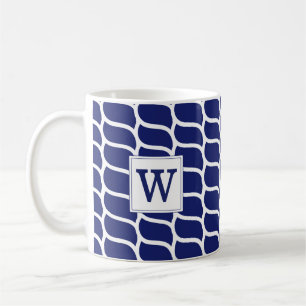 Nautical Rope Pattern Navy Blue Monogram Coffee Mug