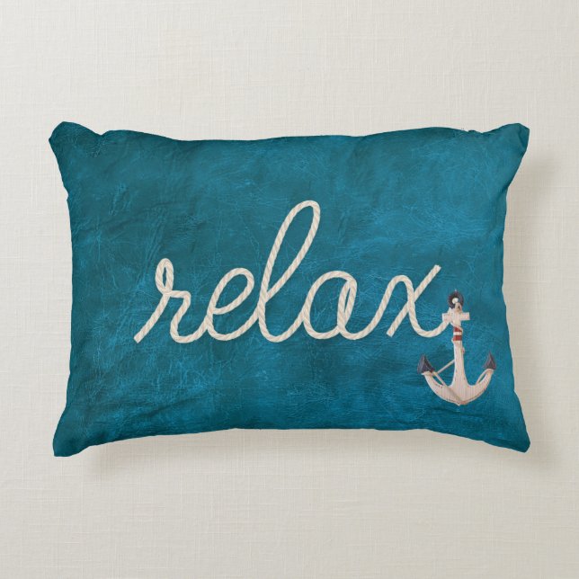 Nautical Rope Relax On Teal Decorative Cushion (Front)