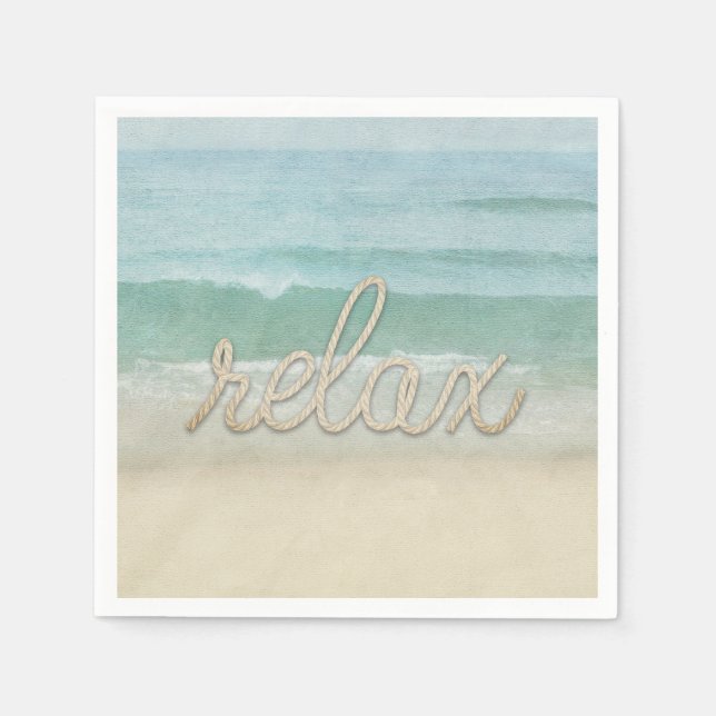 Nautical Rope Relax Text on Ocean Napkin (Front)