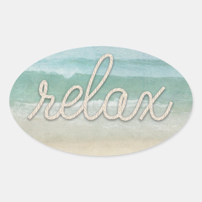 Nautical Rope Relax Text on Ocean  Oval Sticker (Front)