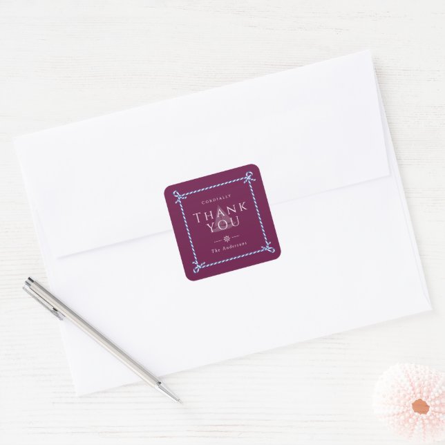 Nautical Rope Thank You Wine Red Square Sticker (Envelope)