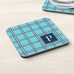 Nautical Rope Weave – Turquoise Coastal Monogram Coaster