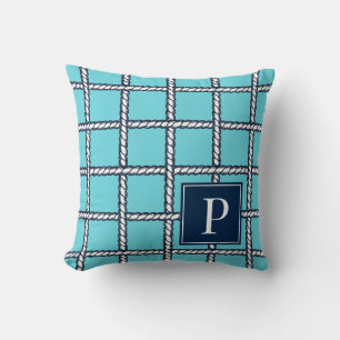 Nautical Rope Weave – Turquoise Coastal Monogram Cushion