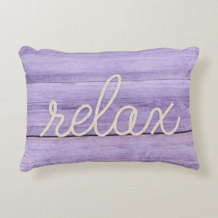 nautical rope word "relax" on purple decorative cushion