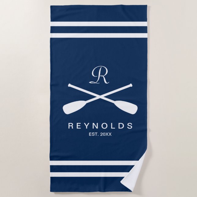 Nautical rowing oars blue and white newlyweds gift beach towel (Front)